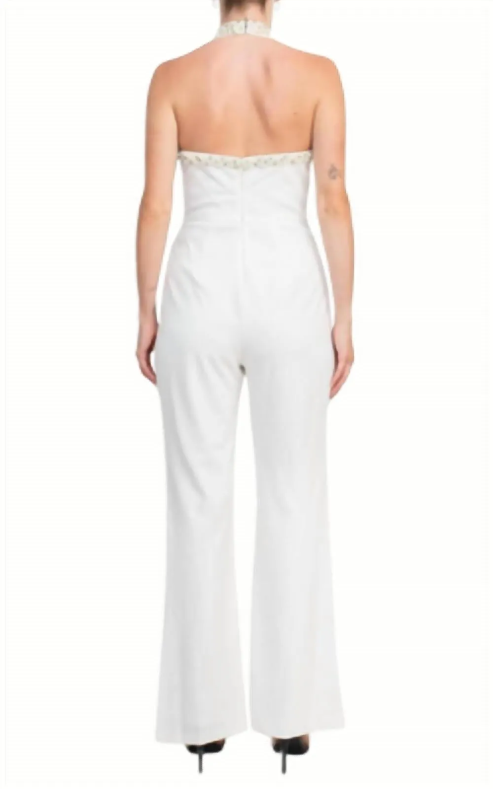 Adrianna Papell - High Halter Pearl Trimmed Jumpsuit