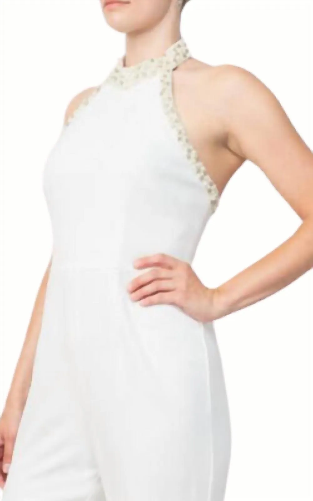 Adrianna Papell - High Halter Pearl Trimmed Jumpsuit