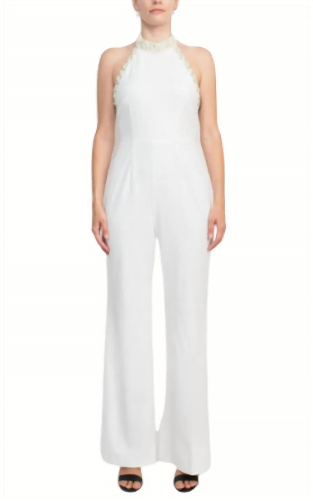 Adrianna Papell - High Halter Pearl Trimmed Jumpsuit