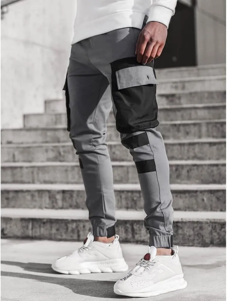 Banana Bucket Mens Hiphop Jogger Sweatpants Cargo Streetwear Punk Pants with Multi-Pockets