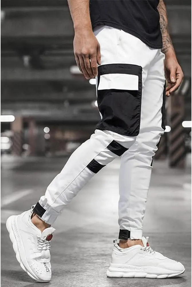 Banana Bucket Mens Hiphop Jogger Sweatpants Cargo Streetwear Punk Pants with Multi-Pockets