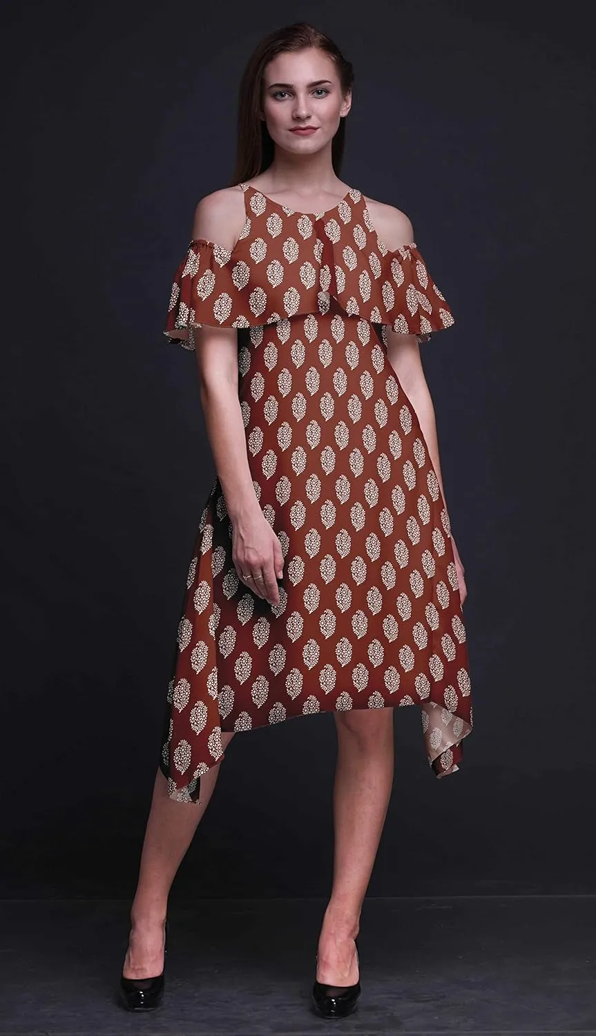 Bimba Butterfly Print Womens Chic Style Cold Shoulder Shift Dress Summer Tunic -Large
