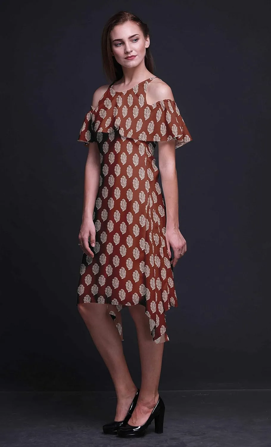 Bimba Butterfly Print Womens Chic Style Cold Shoulder Shift Dress Summer Tunic -Large