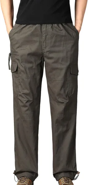 Cargo Pants for Men Baggy Multi Pockets Relaxed Fit Outdoor Hiking Pants Cotton Lightweight Drawstring Sweatpants