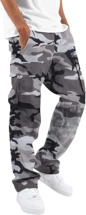 Cargo Pants for Men Relaxed Fit Casual Camo Pants Lightweight Straight Cargo Sweatpants Outdoor Hiking Jogger