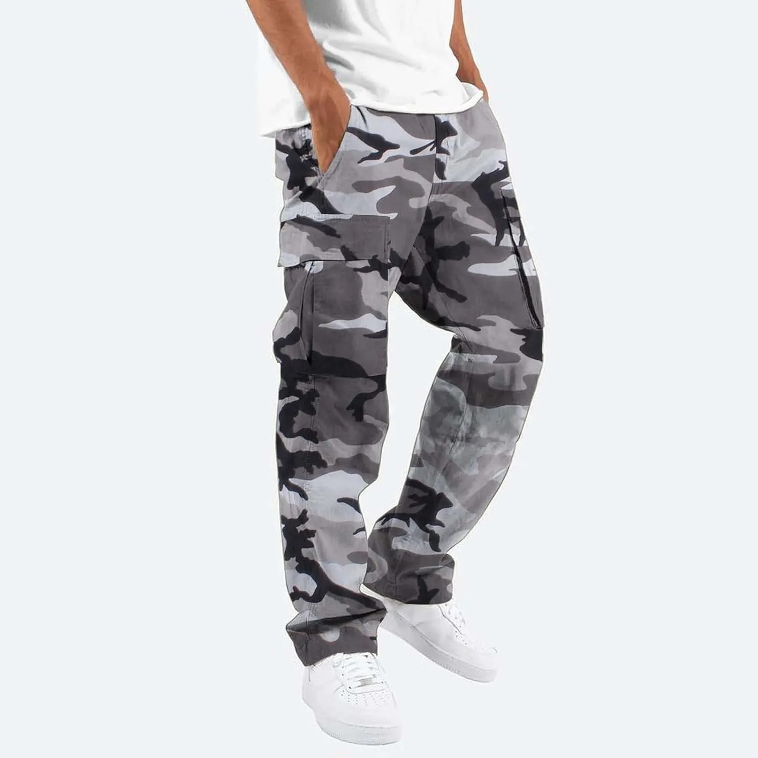 Cargo Pants for Men Relaxed Fit Casual Camo Pants Lightweight Straight Cargo Sweatpants Outdoor Hiking Jogger