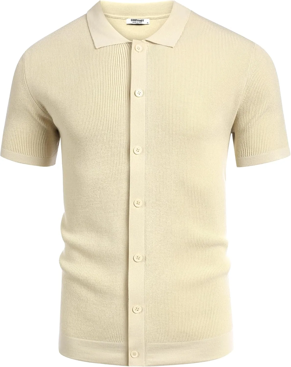 COOFANDY Men's Vintage Knit Shirt Short Sleeve Button Down Polo Shirts for Summer Casual & Vacation