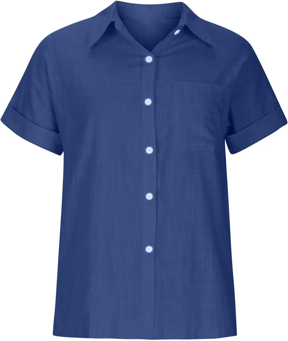 Cotton Linen Shirts for Women Summer Short Sleeve Casual Collared top Loose fit Solid V Neck Button Down T-Shirt tee