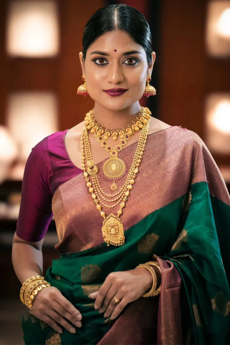 Elision Dark Green Soft Silk Saree With Dalliance Blouse Piece