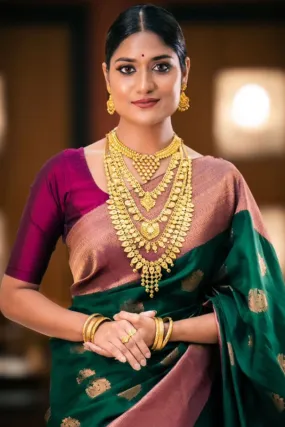 Elision Dark Green Soft Silk Saree With Dalliance Blouse Piece