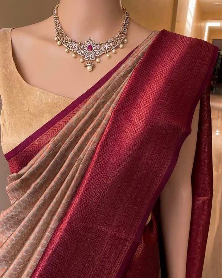 Ethereal Beige Soft Silk Saree With Piquant Blouse Piece