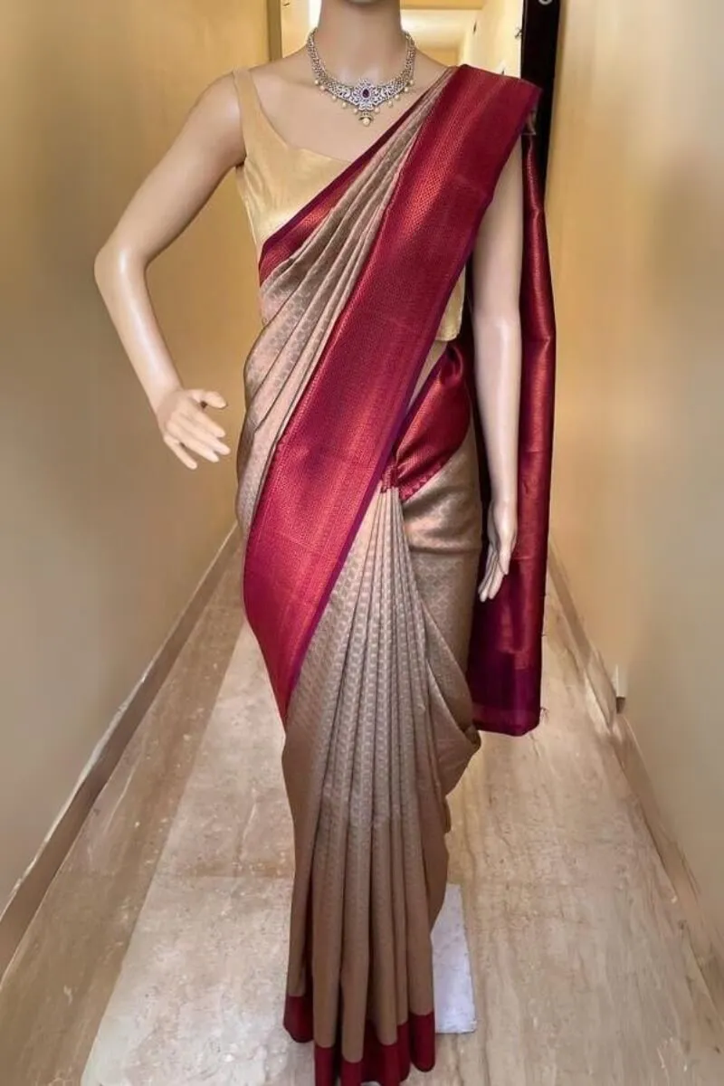 Ethereal Beige Soft Silk Saree With Piquant Blouse Piece