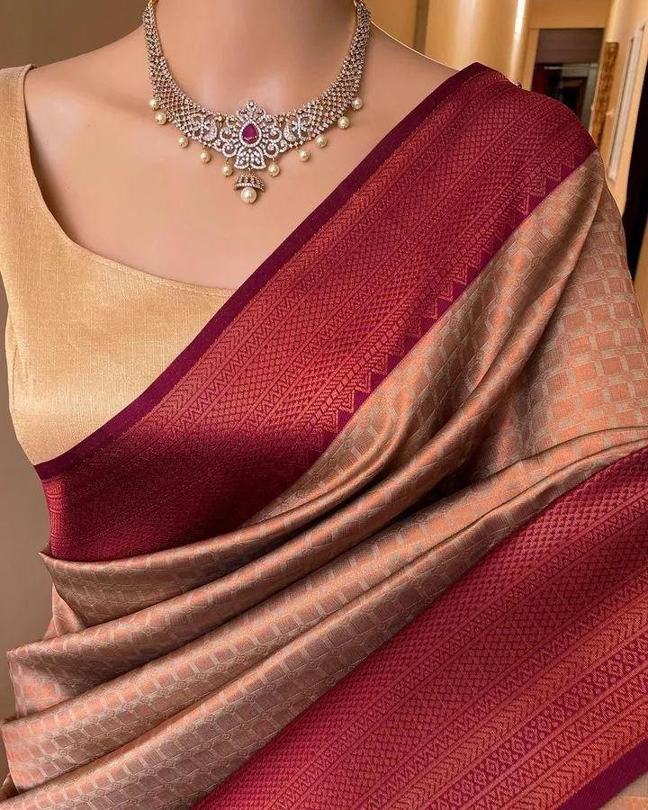Ethereal Beige Soft Silk Saree With Piquant Blouse Piece