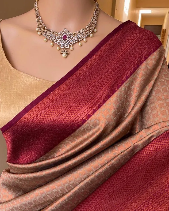 Ethereal Beige Soft Silk Saree With Piquant Blouse Piece