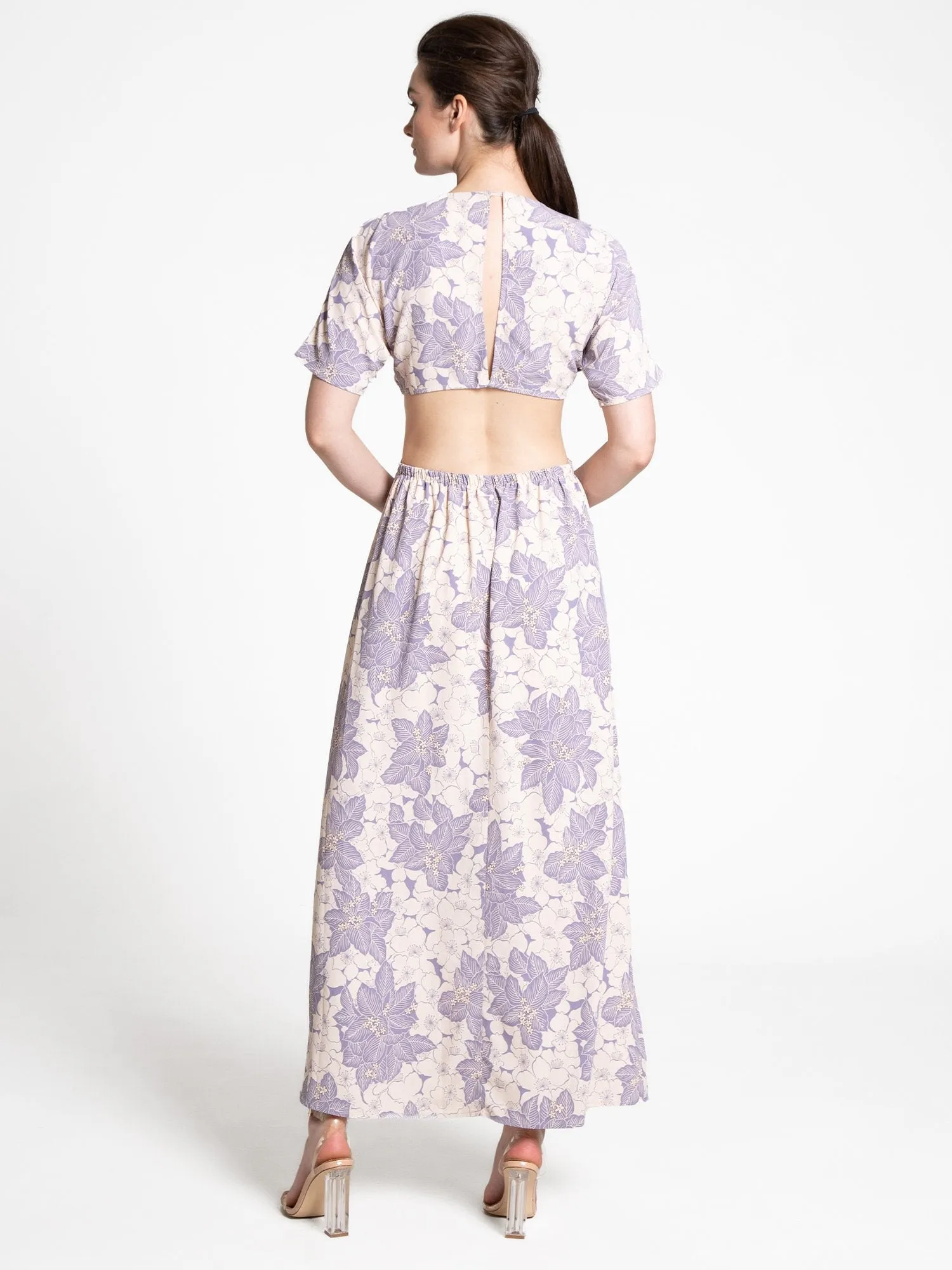 Fore Collection Front-Tie Cut Out Floral Short Sleeve Maxi Dress - Brands We Love