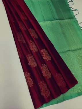 Glamorous Wine Soft Silk Saree With Winsome Blouse Pieced
