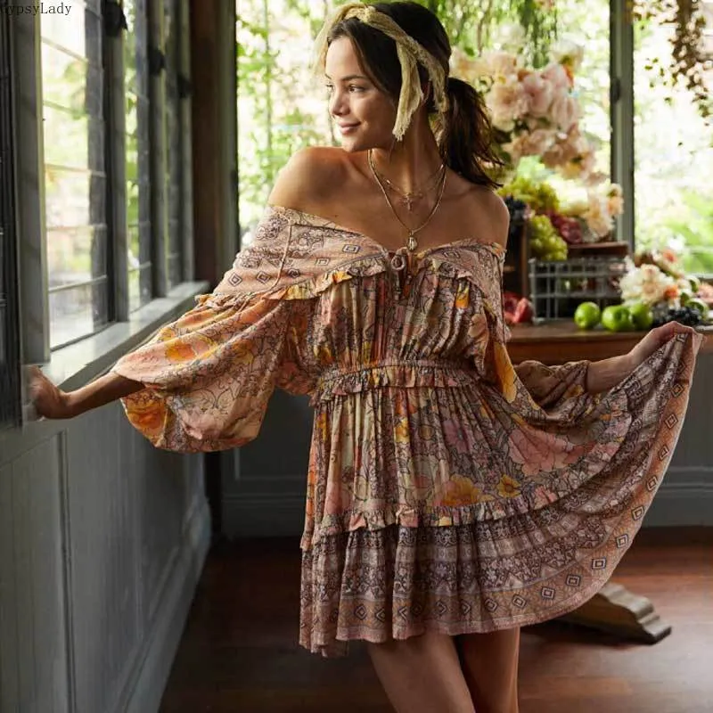 GYPSYLADY Blush Floral Pattern Boho-Style Dress