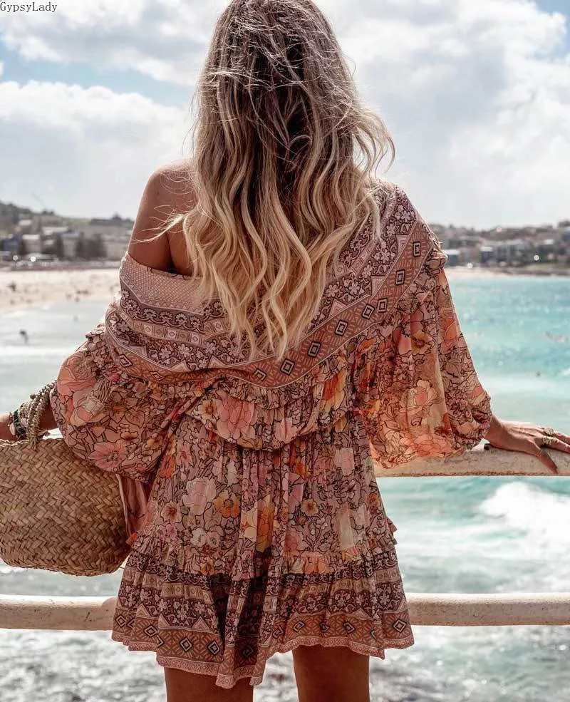 GYPSYLADY Blush Floral Pattern Boho-Style Dress