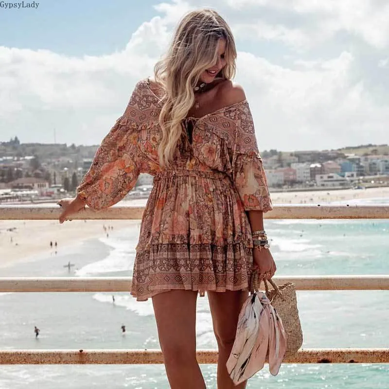 GYPSYLADY Blush Floral Pattern Boho-Style Dress