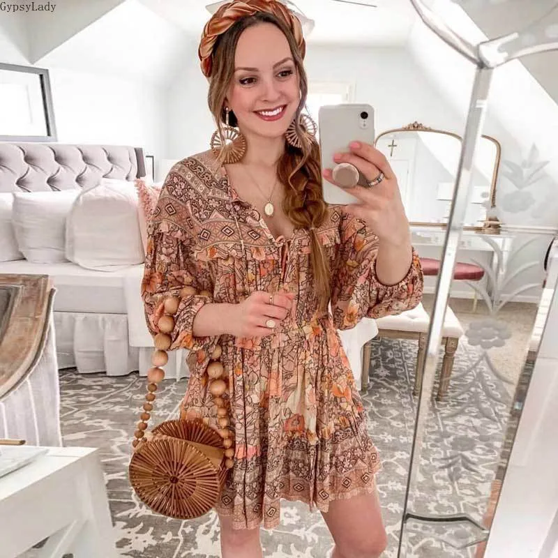 GYPSYLADY Blush Floral Pattern Boho-Style Dress