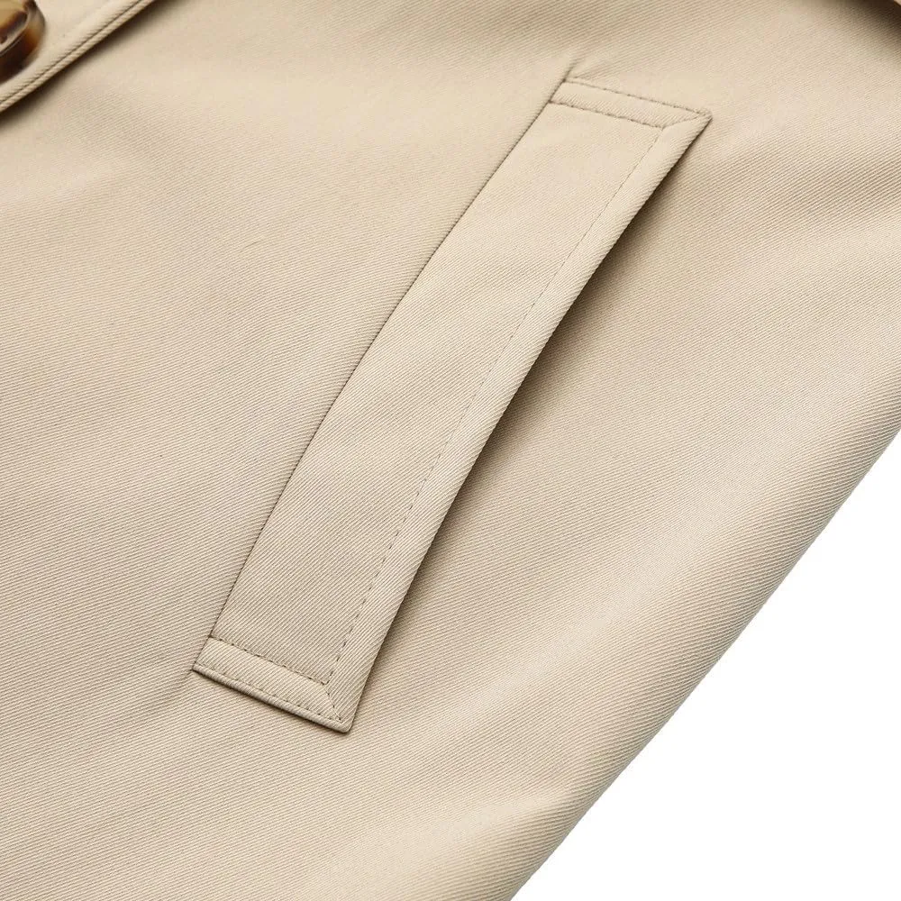 HGps8w Women's Chic Sleeveless Long Trench Coats Classic Lapel Double Breasted Mid-Length Belted Overcoat Dress Jacket
