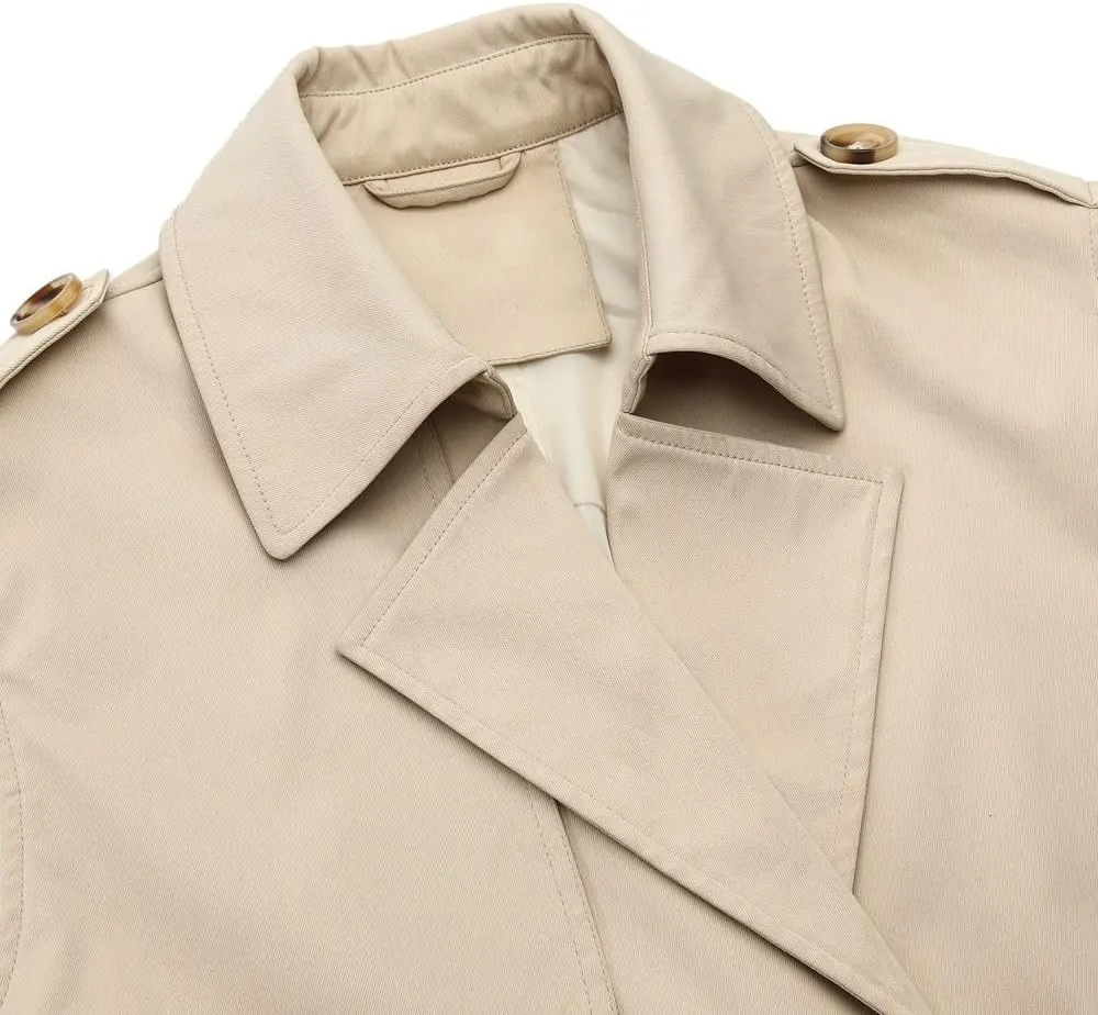 HGps8w Women's Chic Sleeveless Long Trench Coats Classic Lapel Double Breasted Mid-Length Belted Overcoat Dress Jacket
