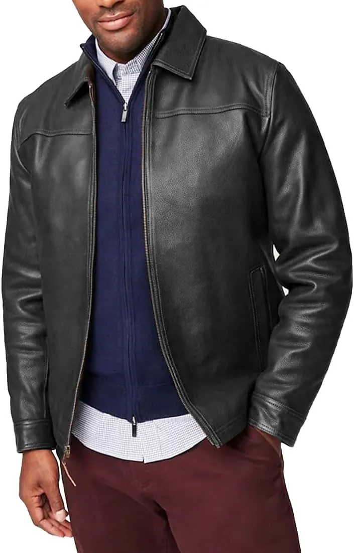 Isaac & David Chicago Men's New Black/Brown Lambskin Leather Classic Open Bottom Jacket Motorcycle Vintage Racing Jacket