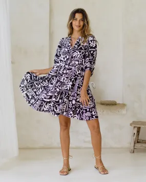 Kahli Black Abstract Button Down Mini Dress
