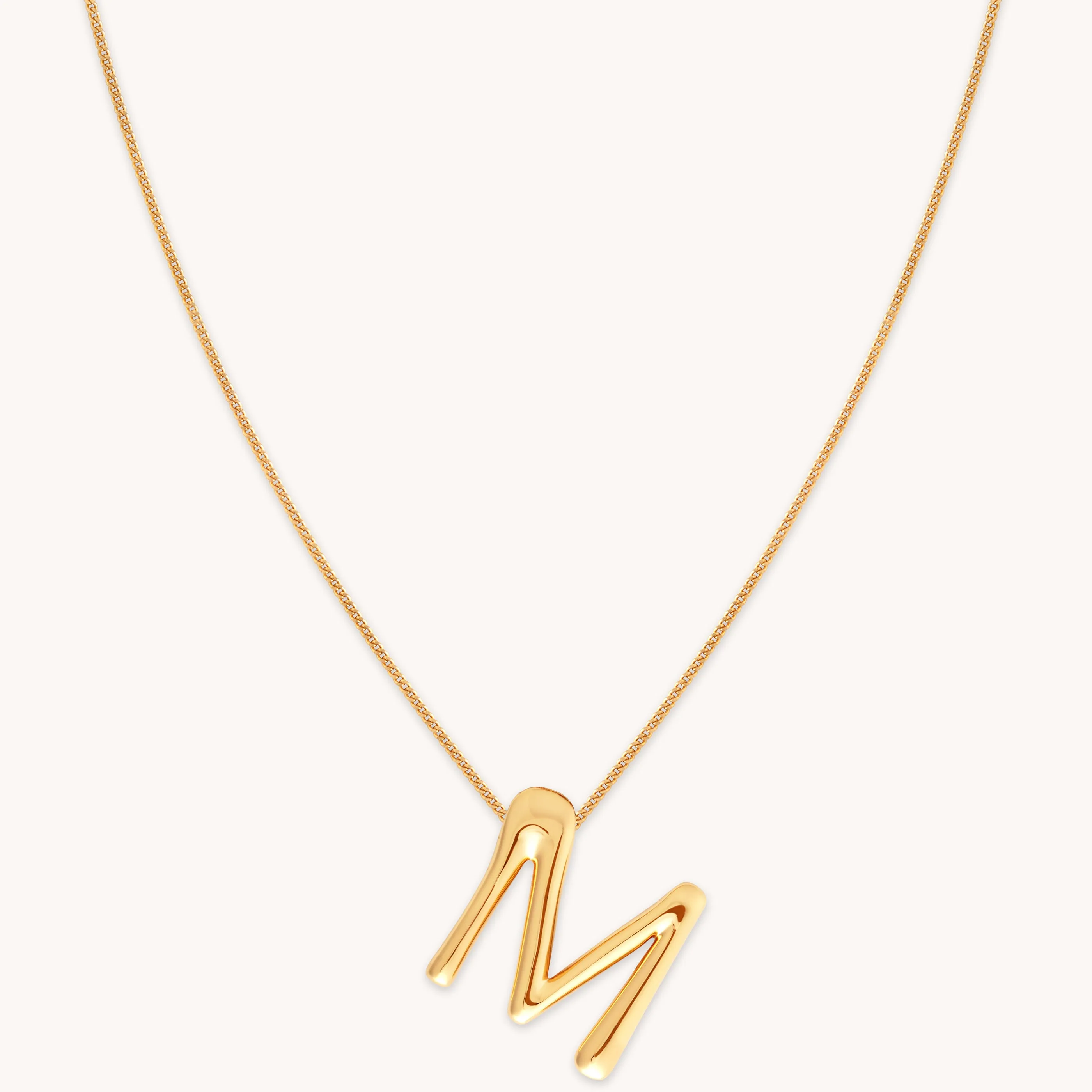 M Initial Bold Pendant Necklace in Gold