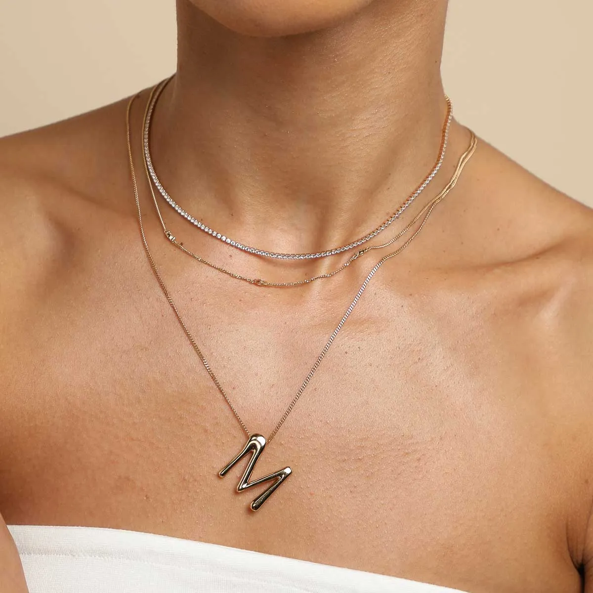 M Initial Bold Pendant Necklace in Gold