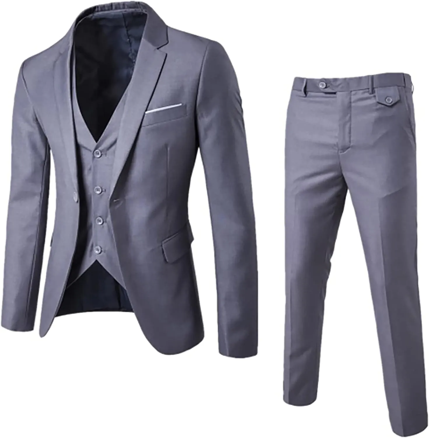Mens 3 Piece Suit Blazer, Slim Fit Tux with One Button, Jacket Vest and Pants Set for Party, Wedding and Business