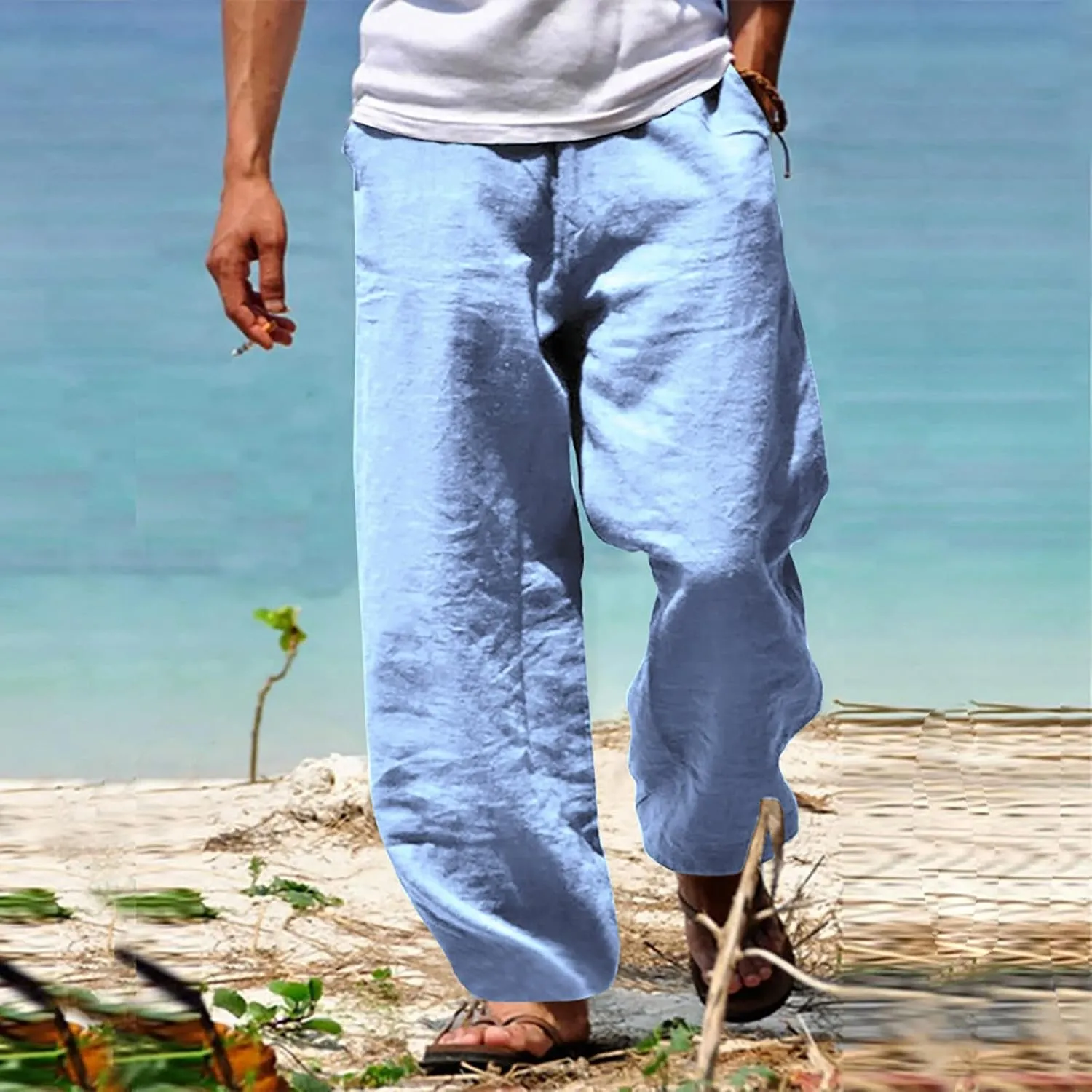 Men's Baggy Wide Leg Pants Summer Elastic Waist Trendy Comfortable Loose Sport Clothes Comfy Fashion Trousers