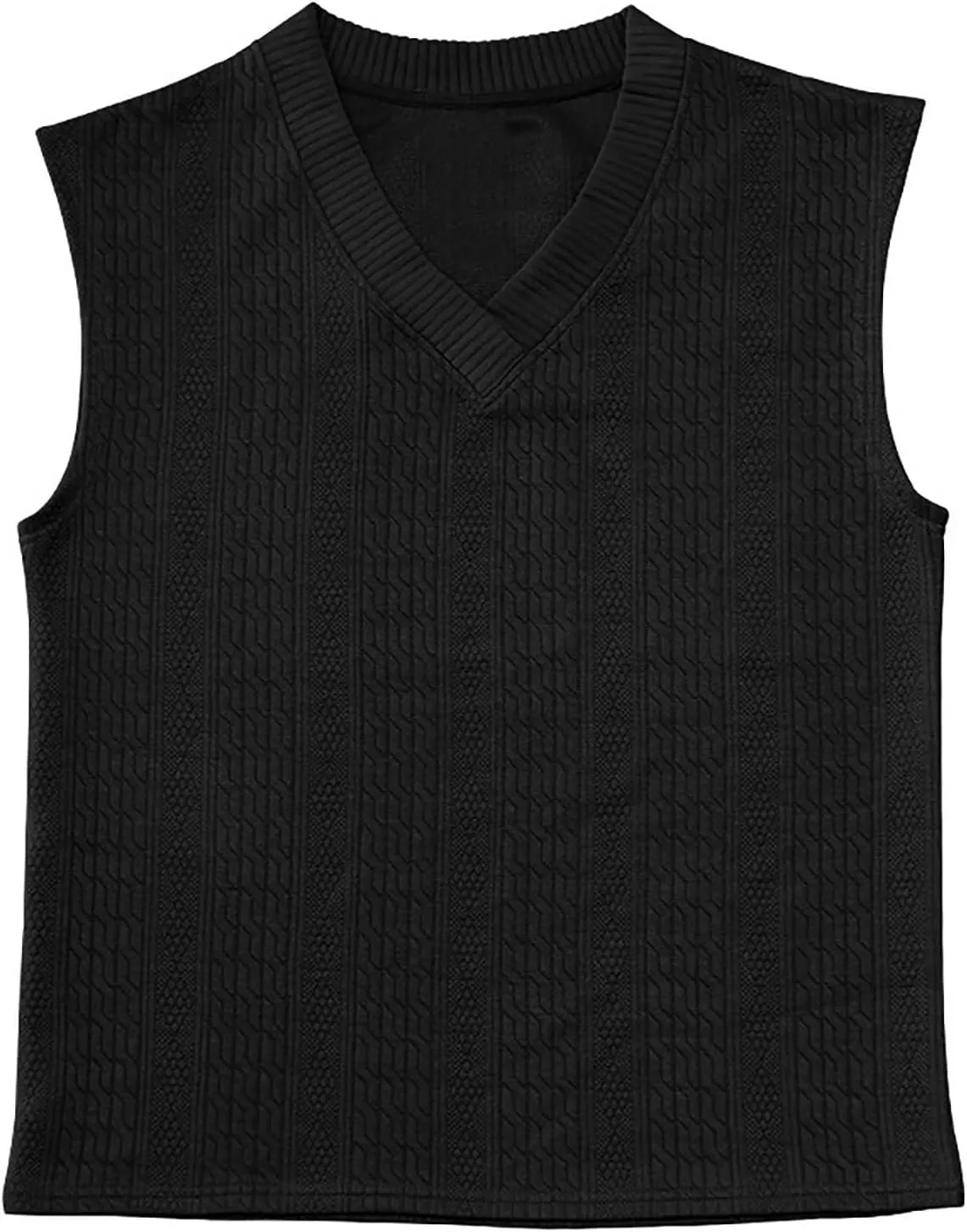Men's Cable Knit Sweater Vests Cap Sleeve V Neck Loose Fit Jacquard Vest Tops Casual Summer Soft Lightweight Tank Top