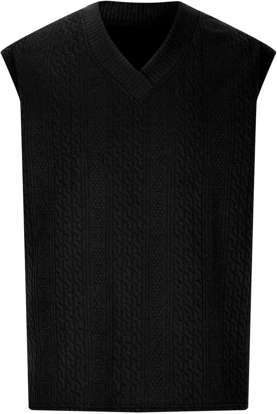Men's Cable Knit Sweater Vests Cap Sleeve V Neck Loose Fit Jacquard Vest Tops Casual Summer Soft Lightweight Tank Top