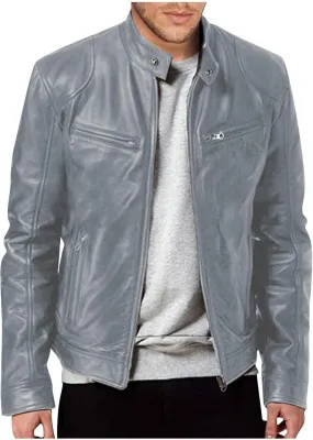 Mens Lightweight Leather Jackets Motorcycle Bomber Biker Stylish Outerwear Zipper Jacket Coat Pockets