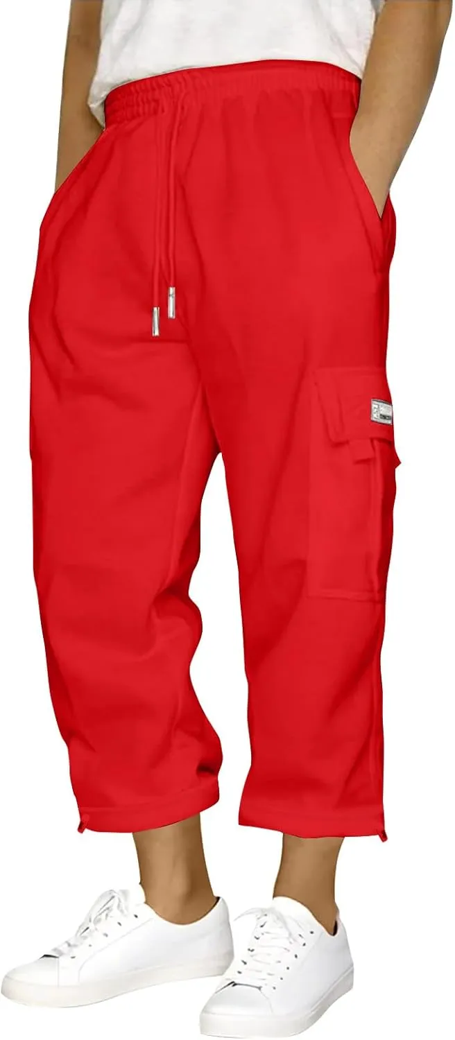 Men's Pants Casual Relaxed Fit Drawstring Sweatpants Tactical Hiking Joggers Cargo Stretch Workout with Multi Pockets