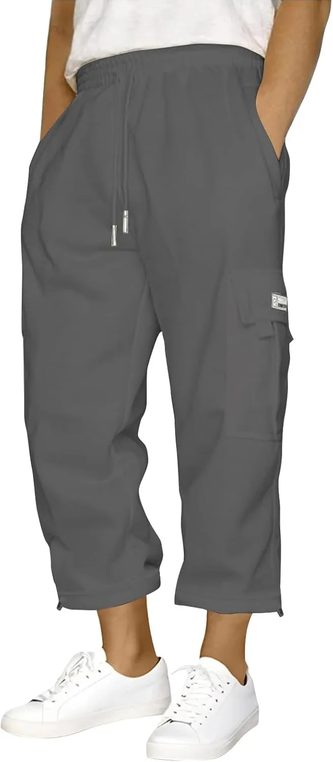 Men's Pants Casual Relaxed Fit Drawstring Sweatpants Tactical Hiking Joggers Cargo Stretch Workout with Multi Pockets