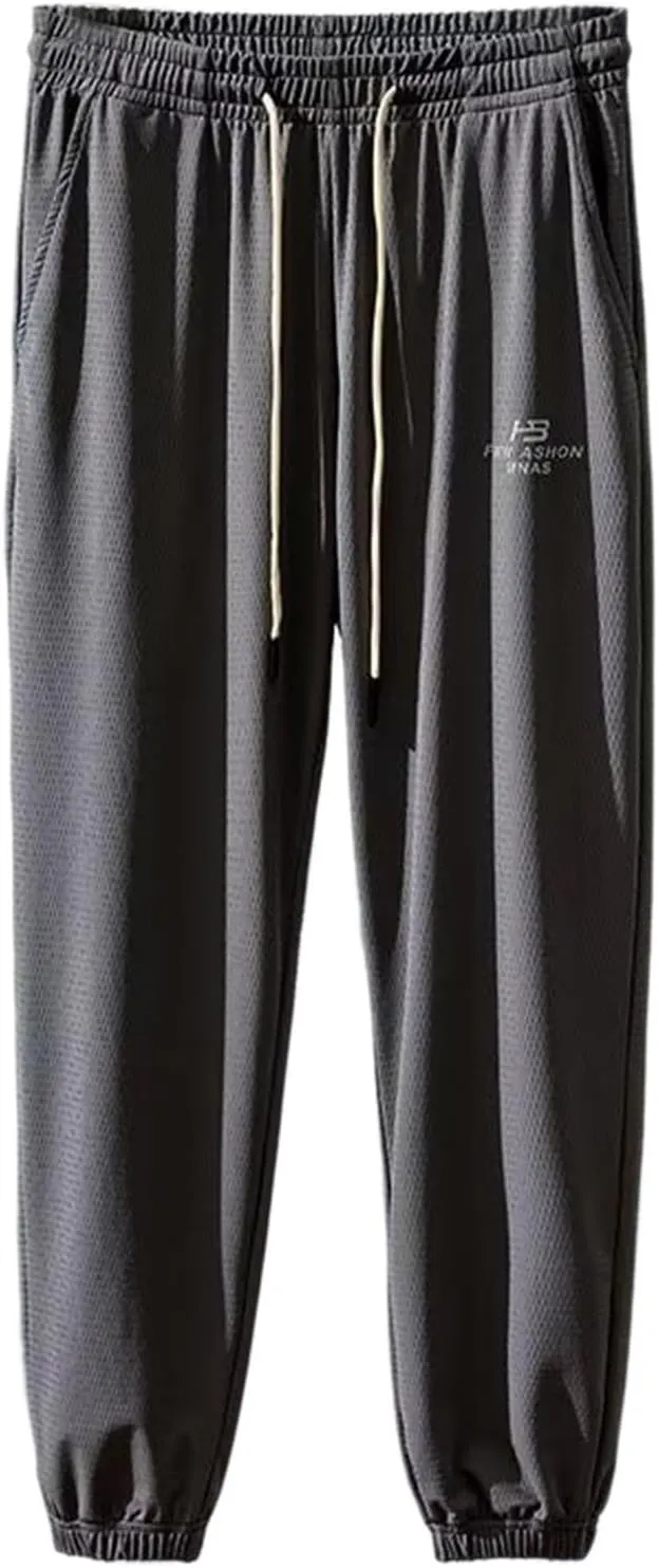 Men's Summer Pants Solid Color Elastic Waist Drawstring Pocket Slim Leg Comfortable Loose Elasticity Trendy Trousers