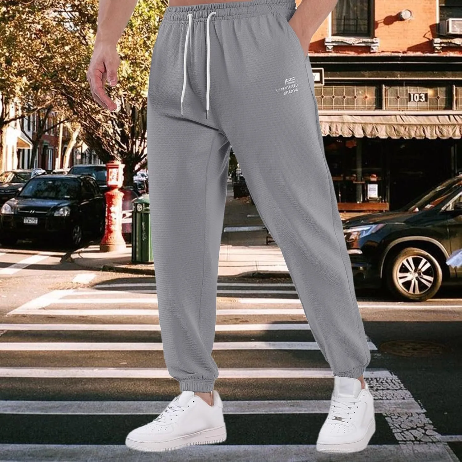 Men's Summer Pants Solid Color Elastic Waist Drawstring Pocket Slim Leg Comfortable Loose Elasticity Trendy Trousers