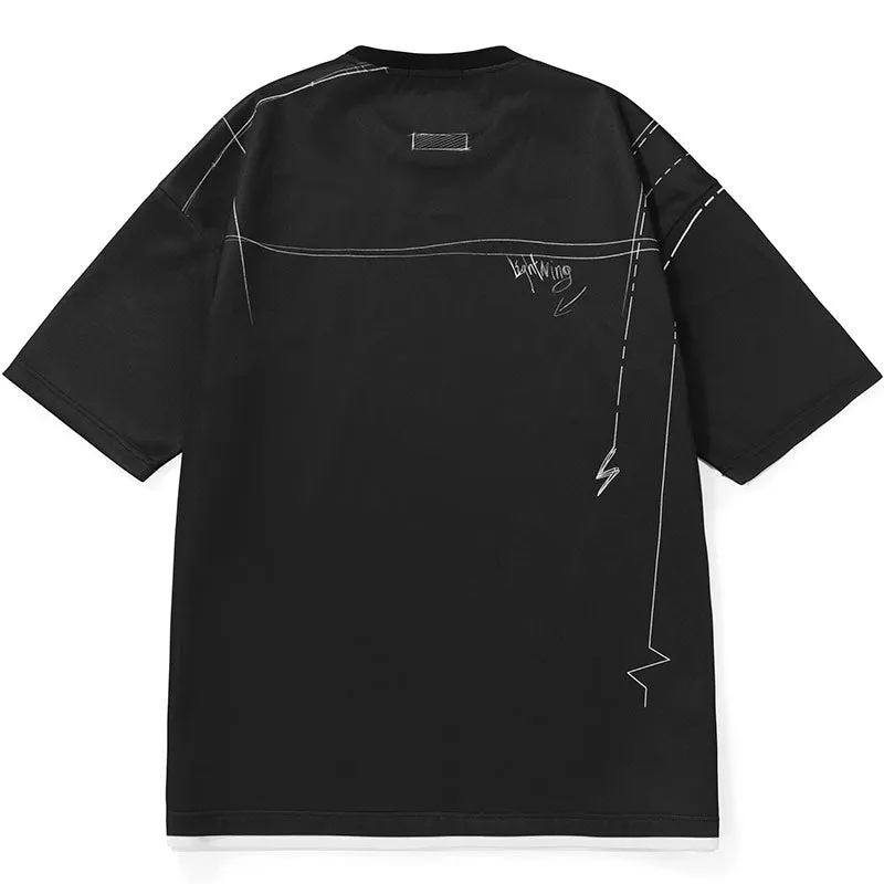 Minimalist Plain Hand-Drawn Lines Print T-Shirt