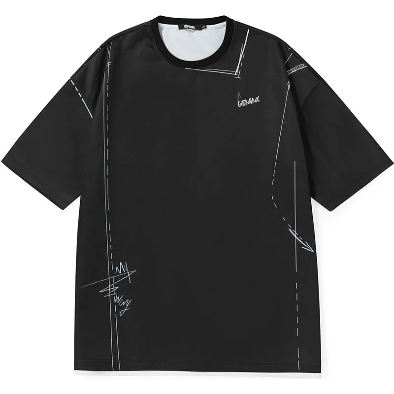 Minimalist Plain Hand-Drawn Lines Print T-Shirt