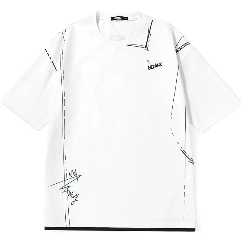 Minimalist Plain Hand-Drawn Lines Print T-Shirt