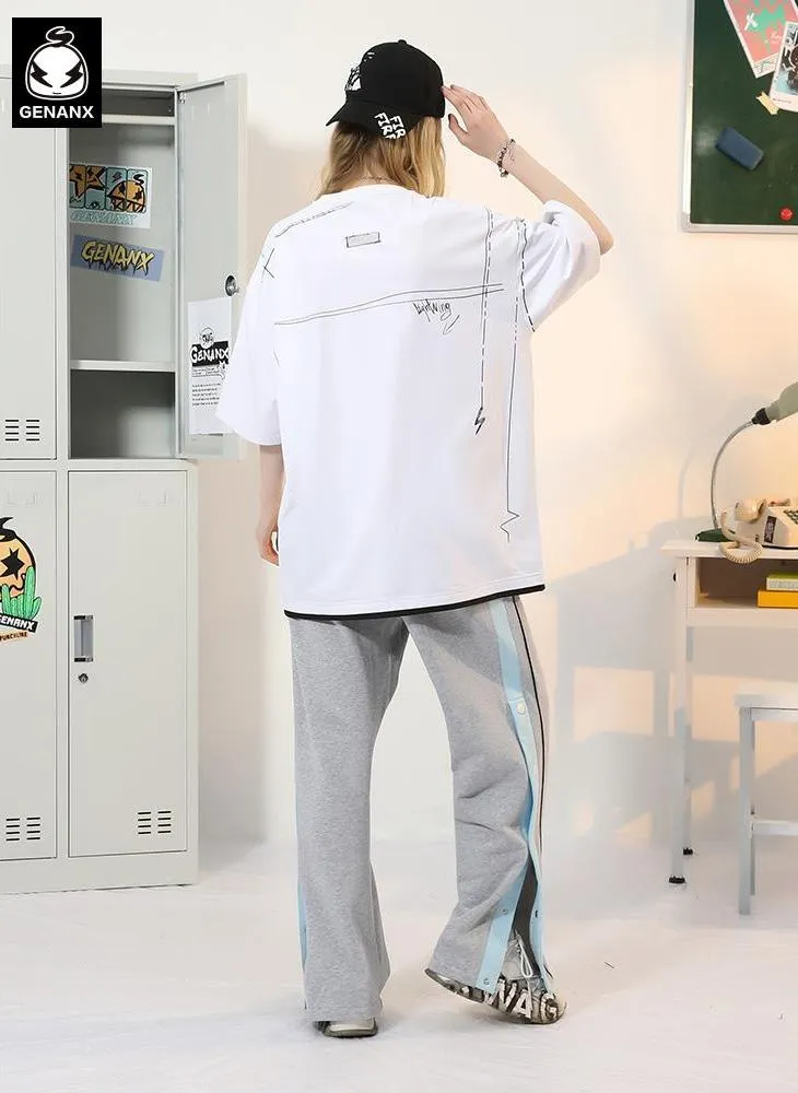 Minimalist Plain Hand-Drawn Lines Print T-Shirt