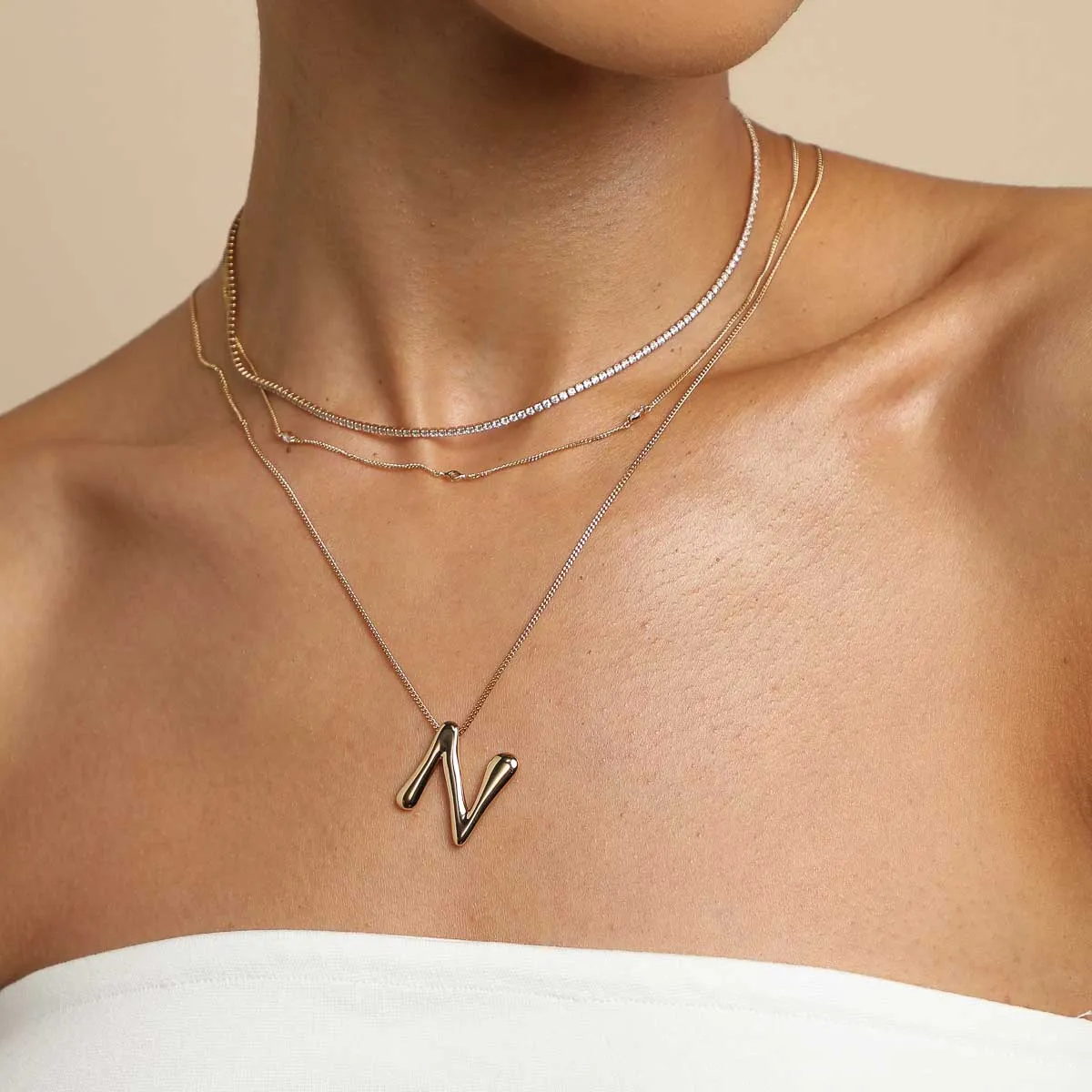 N Initial Bold Pendant Necklace in Gold
