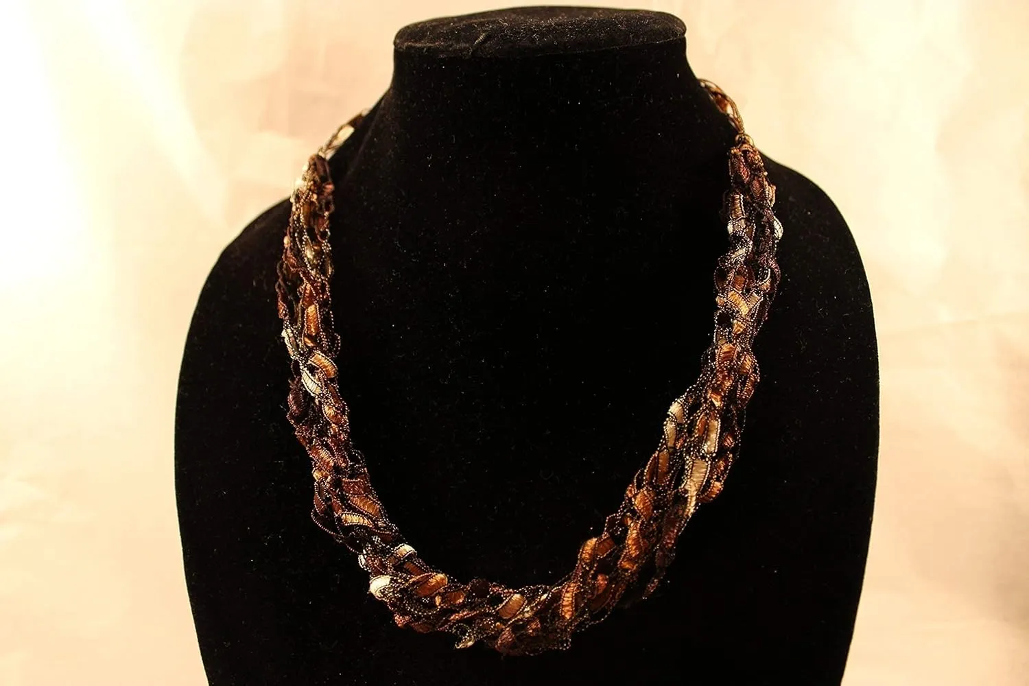 Necklace Scarf Adjustable Ladder Yarn Brown Gold