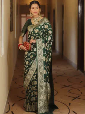 Panache Dark Green Soft Silk Saree With Tremendous Blouse Piece