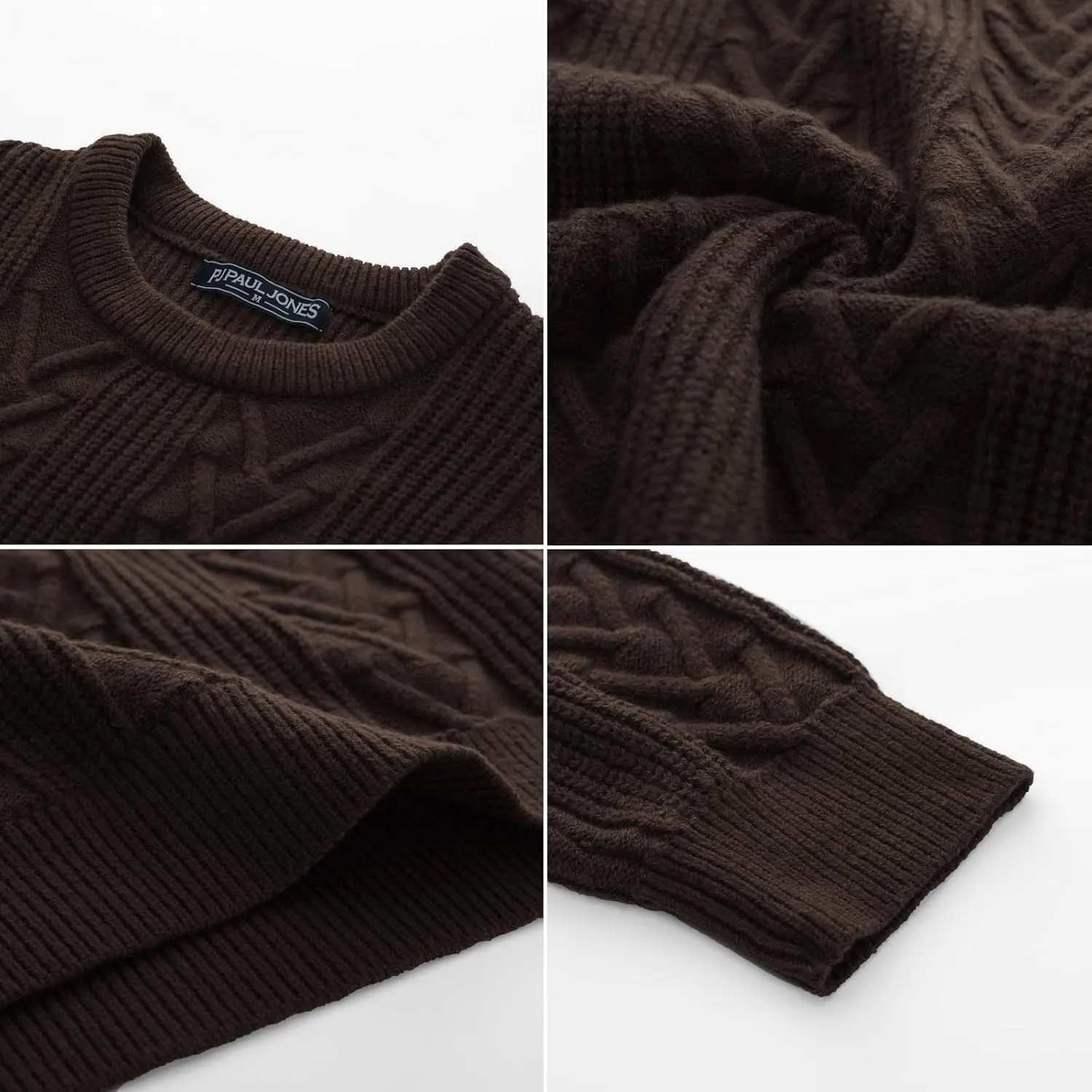PJ PAUL JONES Mens Crewneck Sweater Casual Cable Knit Pullover Sweater Drop Shoulder Solid Knitted Sweaters