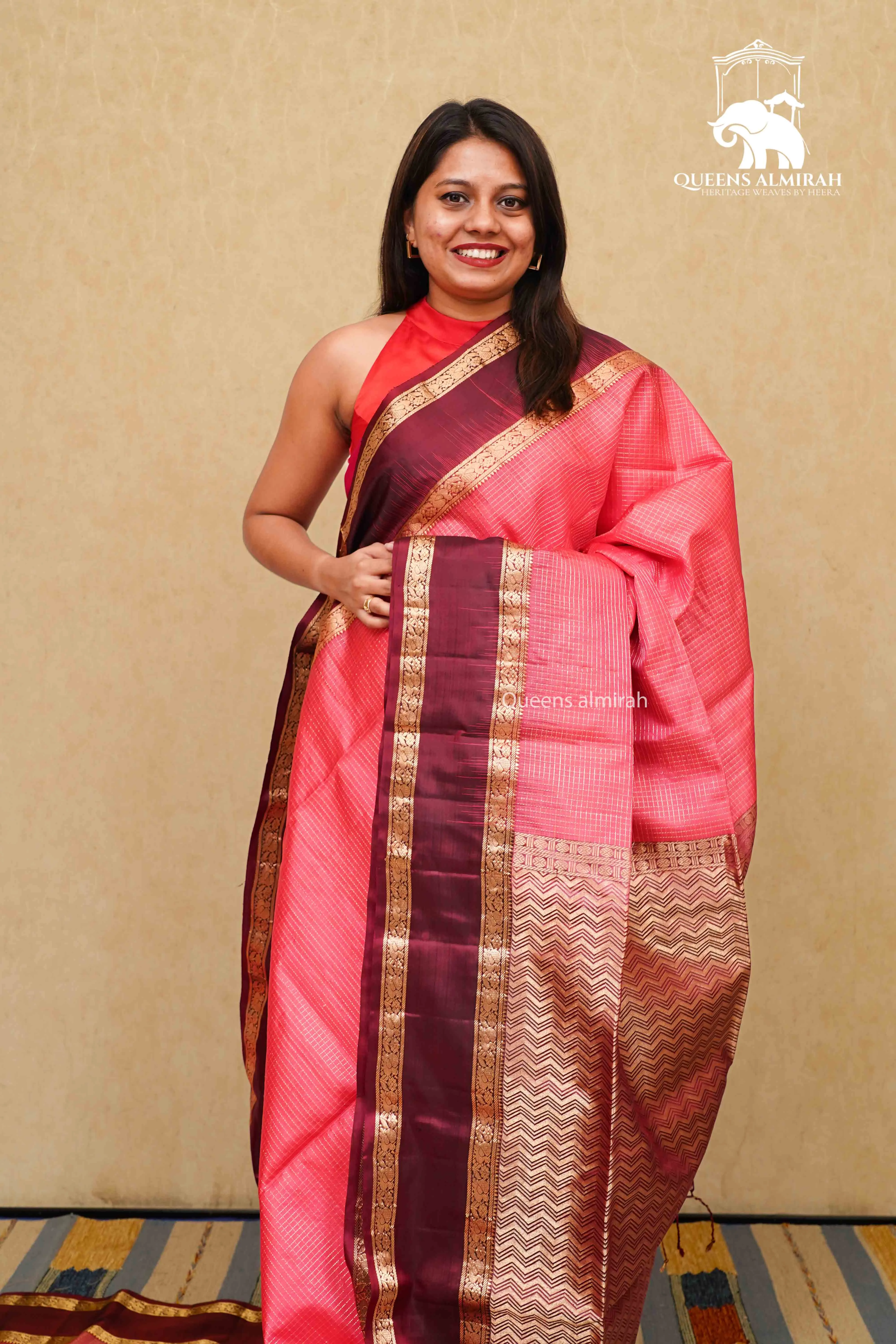 RADDISH RED WITH COCOA BEAN SOFT SILK SAREE