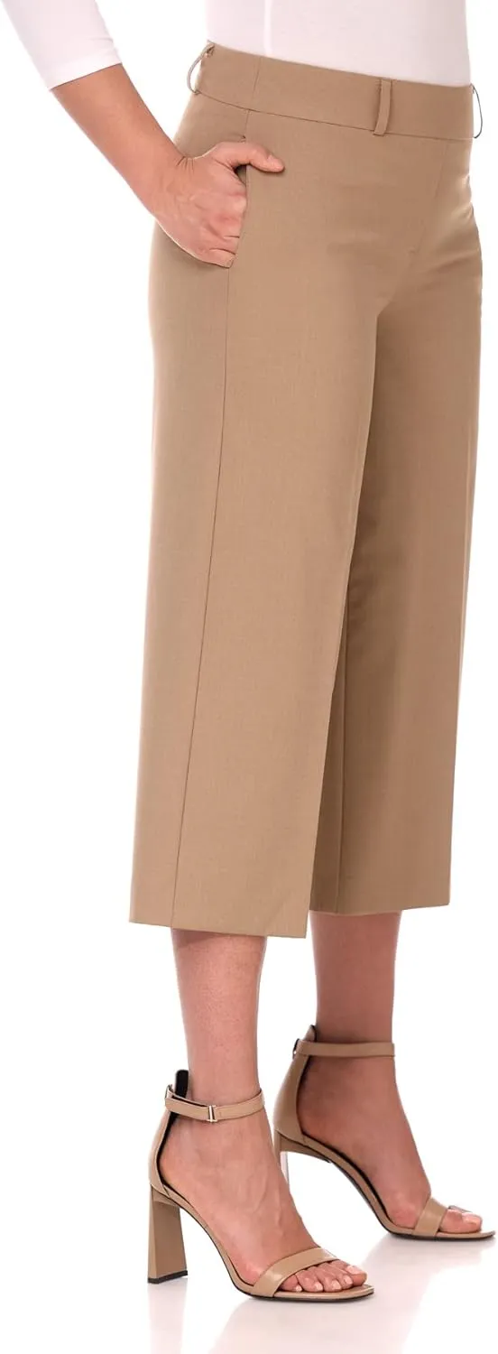 Rekucci Desk to Dinner Wide Leg Capris for Women, Flowy and Stretchy Chic Capri Pants
