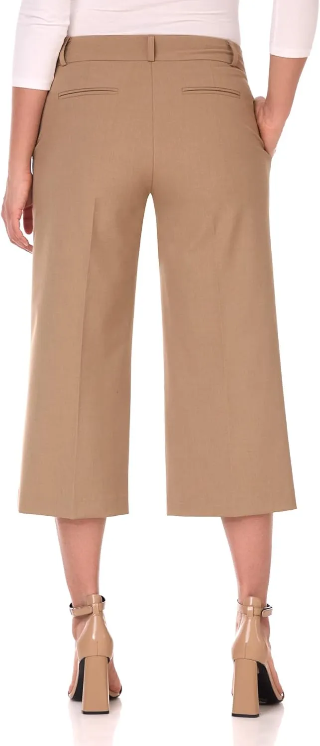 Rekucci Desk to Dinner Wide Leg Capris for Women, Flowy and Stretchy Chic Capri Pants